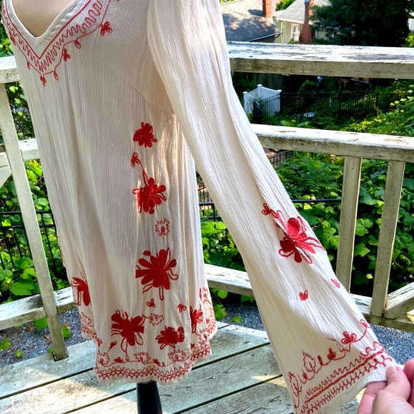 Free People Skyfall Beige & Rust Orange Embroidered Dress Size S - Picture 12 of 12